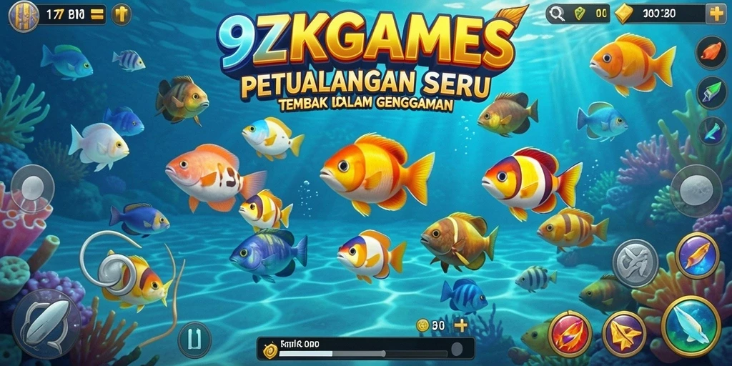 Screenshot gameplay 9ZKGAMES menunjukkan aksi seru menembak ikan.