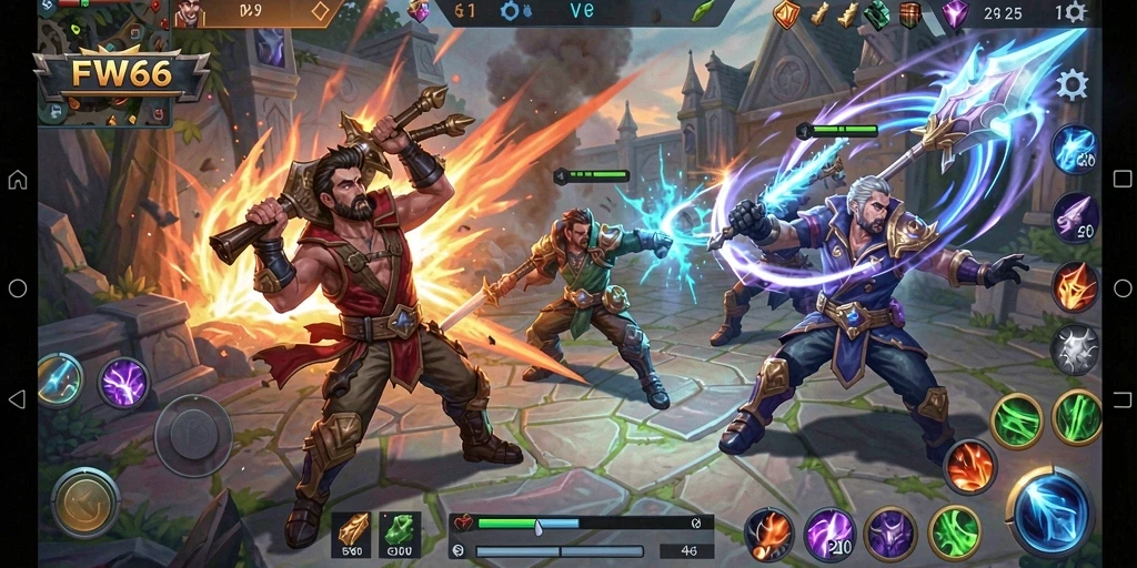 Screenshot gameplay yang menampilkan pertarungan seru di arena MOBA.