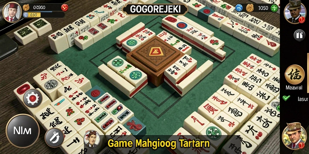 Gameplay <strong>GOGOREJEKI</strong> dengan ubin Mahjong yang berwarna-warni dan menantang.