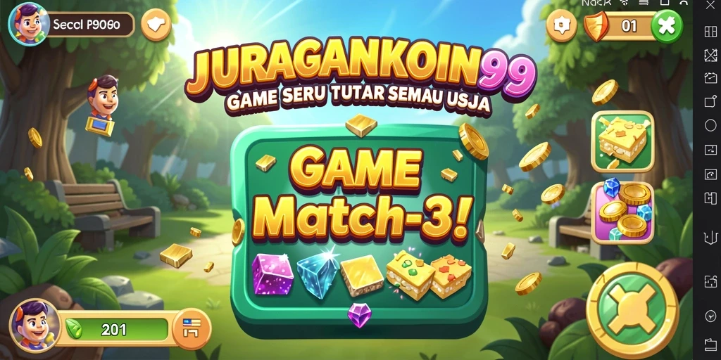 Tampilan gameplay seru JURAGANKOIN99 yang penuh warna.